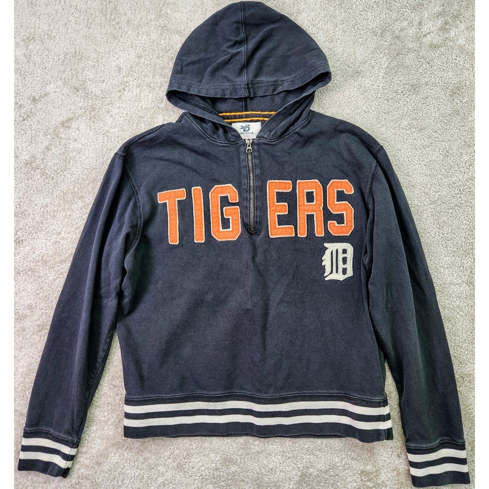 Detroit Tigers Hoodie Womens M Black Quarter Zip Embroidered Logo Varsity Y2K